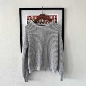 Forever 21 Soft Grey Gray Salt & Pepper Crew Neck Ribbed Waffle Knit Sweater S